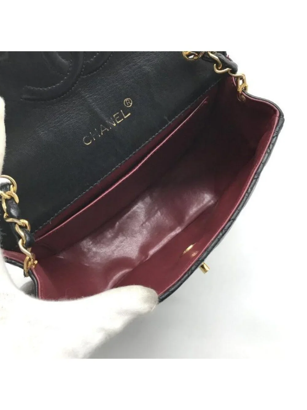 Chanel Chain Shoulder Bag Quilted CC Logo Flap Vintage Black